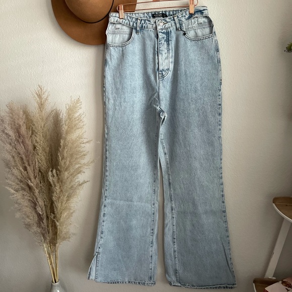 Cut Out Flared Wide Leg Denim Jeans Size 8 US - Picture 4 of 12